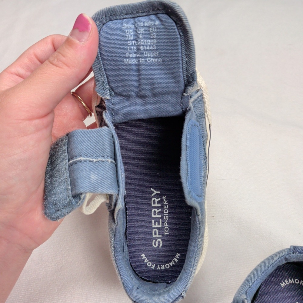 Sperry Striper II Ltt Retro Jr Blue Denim Fabric Sneakers Toddler 7M STL261099 - Picture 10 of 11